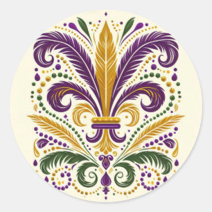 Gele, groene paarse fleur de lis veren ronde sticker