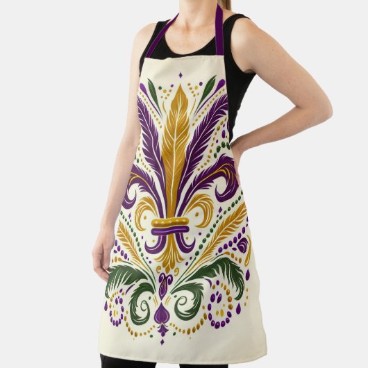 Gele, groene paarse fleur de lis veren schort (Insitu)