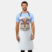 Gele, groene paarse fleur de lis veren schort (Gedragen)