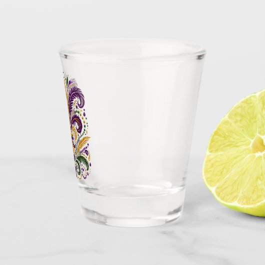 Gele, groene paarse fleur de lis veren shot glas (Rechts)