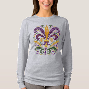 Gele, groene paarse fleur de lis veren t-shirt