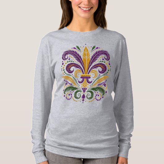 Gele, groene paarse fleur de lis veren t-shirt (Voorkant)