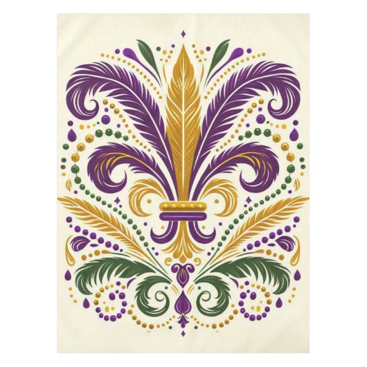 Gele, groene paarse fleur de lis veren tafelkleed (Voorkant)