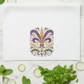 Gele, groene paarse fleur de lis veren theedoek (Gevouwen)