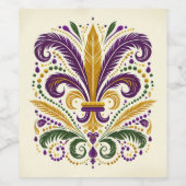 Gele, groene paarse fleur de lis veren wijn etiket (Enkel label)