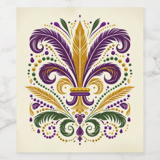 Gele, groene paarse fleur de lis veren wijn etiket (Enkel label)