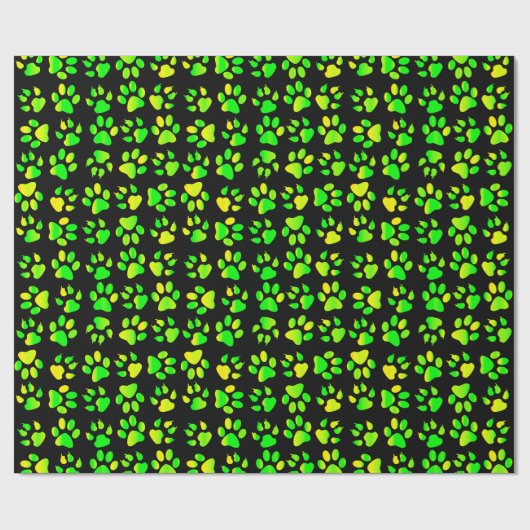 Gele Groene Paw Prints - Inpakpapier (Vlak)