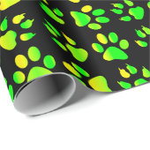 Gele Groene Paw Prints - Inpakpapier (Rol Hoek)