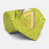 Gele groene rondjes Lucky Number 7 Stropdas (Opgerold)