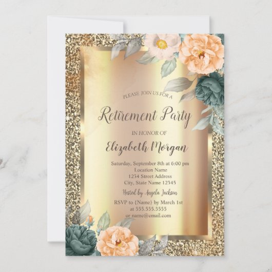 Gele groene Rozen Gold Glitter Retirement Kaart (Voorkant)