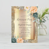 Gele groene Rozen Gold Glitter Retirement Kaart (Staand voorkant)