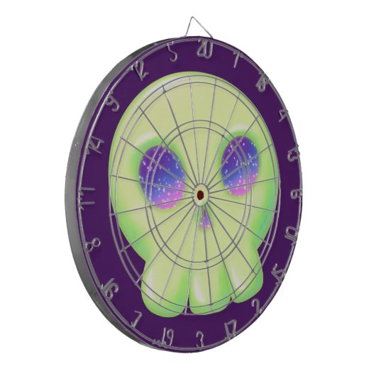Gele groene ruimte Oogkleurige schedel Tekenen Dartbord (Voorkant Links)
