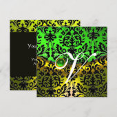 GELE GROENE SMARAGD ZWARTE DAMAST MONOGRAM KAART (Voorkant / Achterkant)