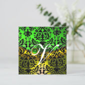 GELE GROENE SMARAGD ZWARTE DAMAST MONOGRAM KAART (Staand voorkant)