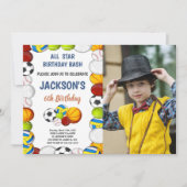 Gele groene sport Birthday Uitnodigingen met foto (Voorkant)