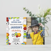 Gele groene sport Birthday Uitnodigingen met foto (Staand voorkant)