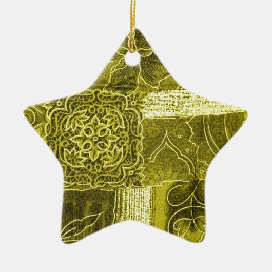 Gele groene structuur voor patchwerk keramisch ornament (Voorkant)