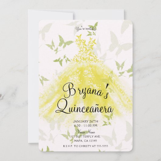 Gele groene vlinder Dans Quinceañera Kaart (Voorkant)