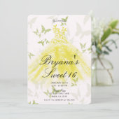 Gele groene vlinderdansjurk Sweet 16-feest Kaart (Staand voorkant)