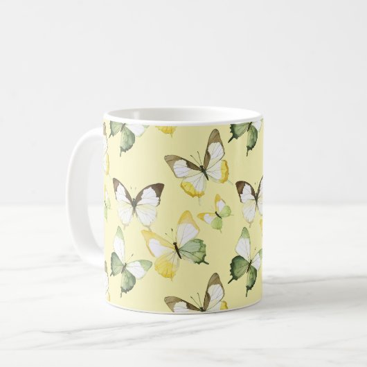 Gele Groene Vlinders Koffiemok (Voorkant links)