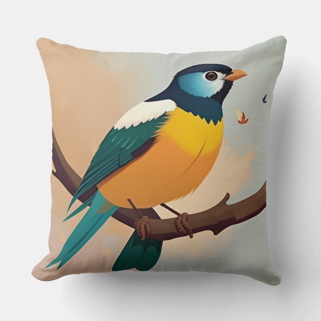 Gele groene vogel werpkussen natuur decor kussen (Voorkant)