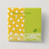 Gele groene vogelscrapbook Lace Wedding Button (Voorkant)