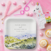 Gele groene Waterverf Landelijke Hills Weddin Papieren Bordje (Feest)