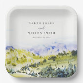 Gele groene Waterverf Landelijke Hills Weddin Papieren Bordje (Voorkant)