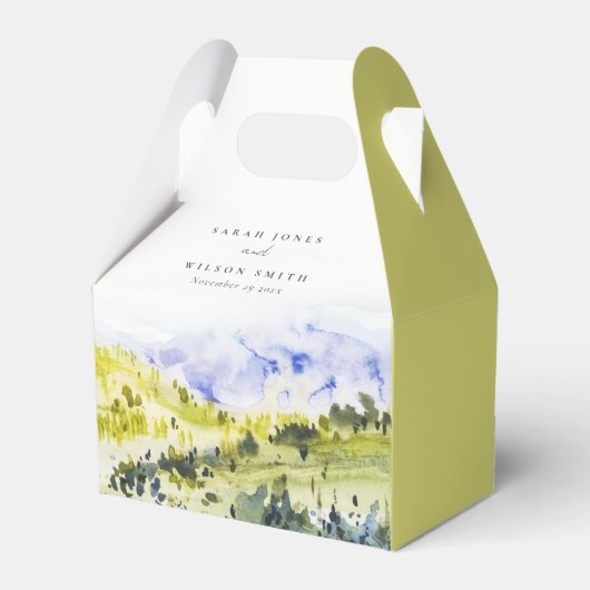 Gele groene Waterverf Landelijke Hills Wedding Bedankdoosjes (Achterkant)