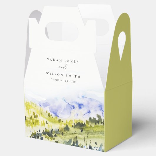 Gele groene Waterverf Landelijke Hills Wedding Bedankdoosjes (Geopend)