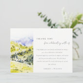 Gele groene Waterverf Landelijke Hills Wedding Bedankkaart (Staand voorkant)