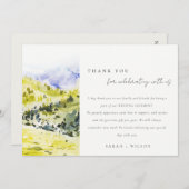 Gele groene Waterverf Landelijke Hills Wedding Bedankkaart (Voorkant / Achterkant)