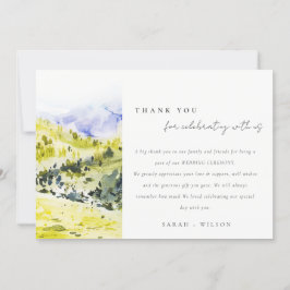Gele groene Waterverf Landelijke Hills Wedding Bedankkaart