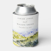 Gele groene Waterverf Landelijke Hills Wedding Blikjeskoeler (Blikje Voorkant)