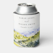 Gele groene Waterverf Landelijke Hills Wedding Blikjeskoeler (Blikje Achterkant)