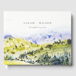 Gele groene Waterverf Landelijke Hills Wedding Gastenboek