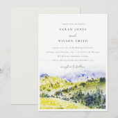 Gele groene Waterverf Landelijke Hills Wedding Kaart (Voorkant / Achterkant)