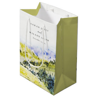 Gele groene Waterverf Landelijke Hills Wedding Medium Cadeauzakje