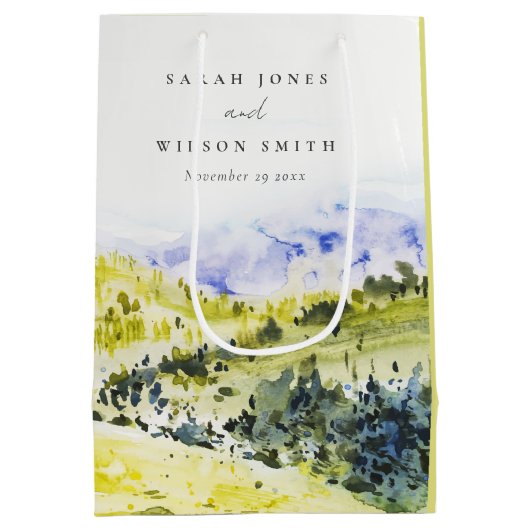 Gele groene Waterverf Landelijke Hills Wedding Medium Cadeauzakje (Achterkant)