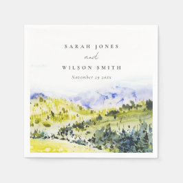 Gele groene Waterverf Landelijke Hills Wedding Servet