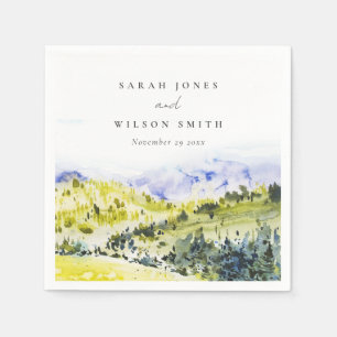 Gele groene Waterverf Landelijke Hills Wedding Servet