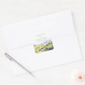 Gele groene Waterverf Landelijke Hills Wedding Vierkante Sticker (Envelop)