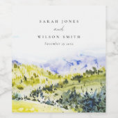 Gele groene Waterverf Landelijke Hills Wedding Wijn Etiket (Enkel label)