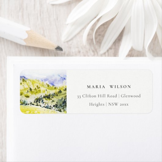 Gele groene Waterverf Plattelandsheuveladres Etiket (Insitu)