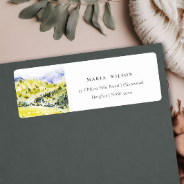 Gele groene Waterverf Plattelandsheuveladres Etiket