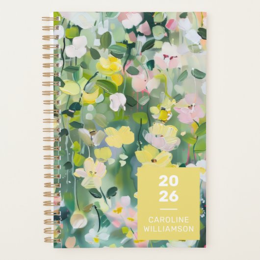 Gele Groene Weide Bloemen Gepersonaliseerde Naam Planner (Voorkant)