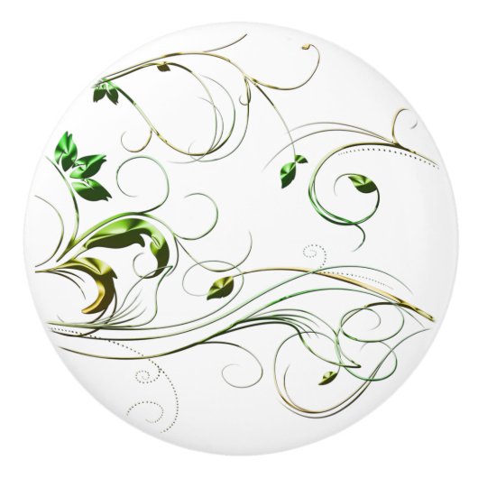 Gele groene wijnstokken keramische knop (Voorkant)