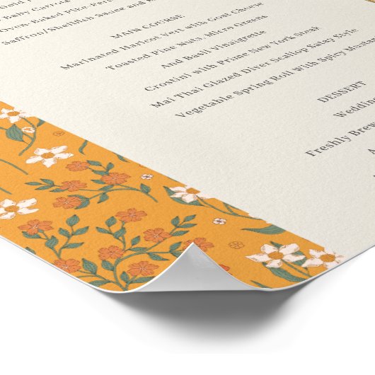 Gele Groovy Retro Arch Bloemenbruiloft Menu Post Poster (Hoek)