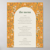 Gele Groovy Retro Arch Bloemenbruiloft Menu Post Poster (Voorkant)