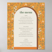 Gele Groovy Retro Arch Bloemenbruiloft Menu Poster (Voorkant)